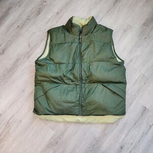 Mens L.L. Bean Reversible Down Puffer Packable Vest Army Green XL